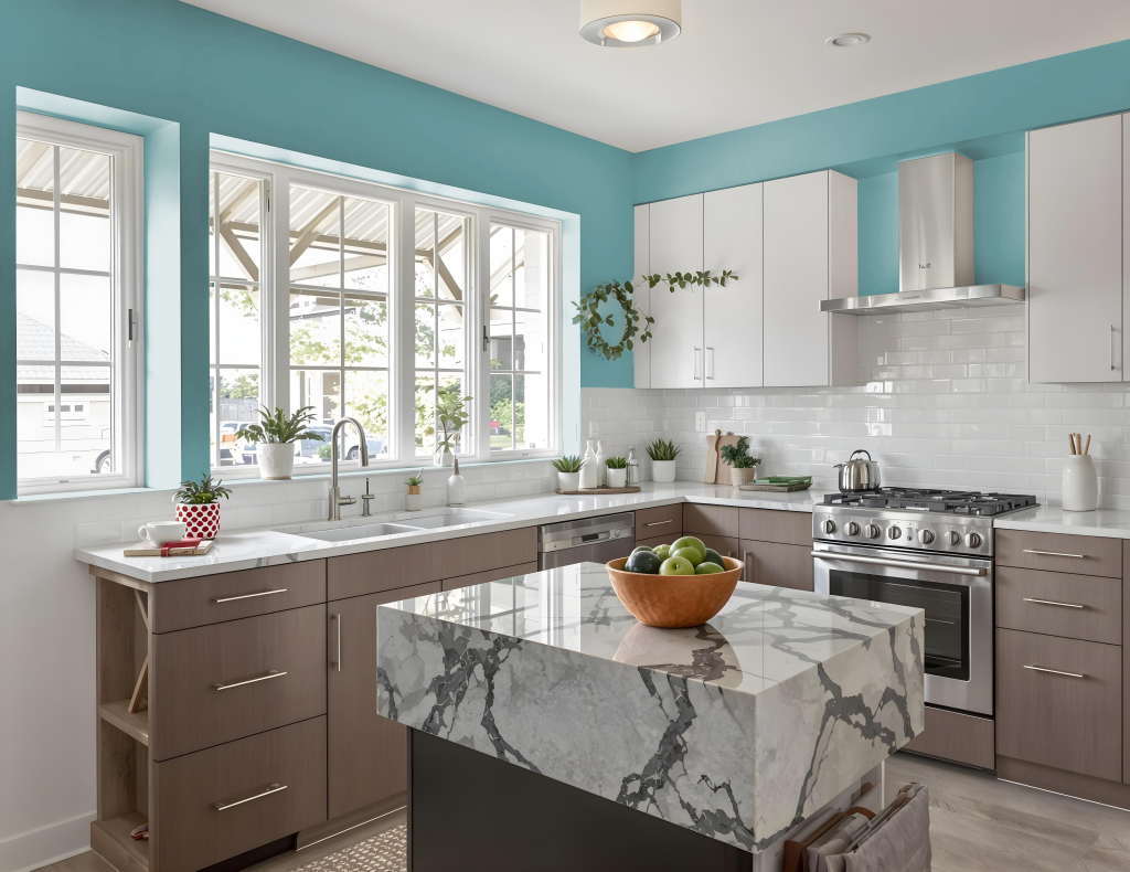 kitchen paint color with behr vintage-teal-mq6-33